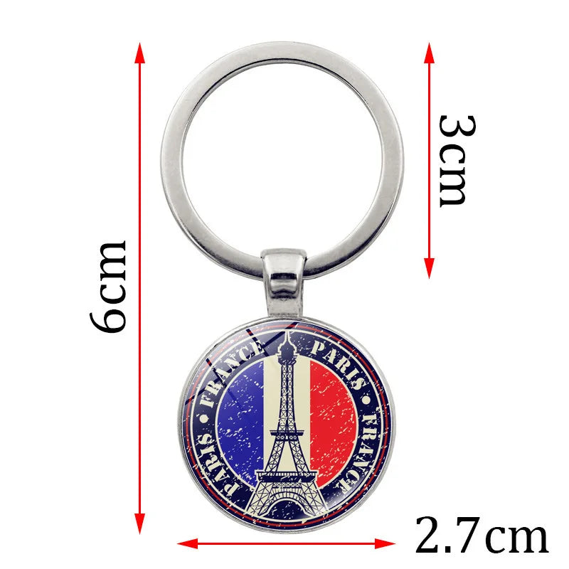 Paris Souvenirs Gifts Keychain France Eiffel Tower, Triumphal Arch, National Flag Glass Pendants