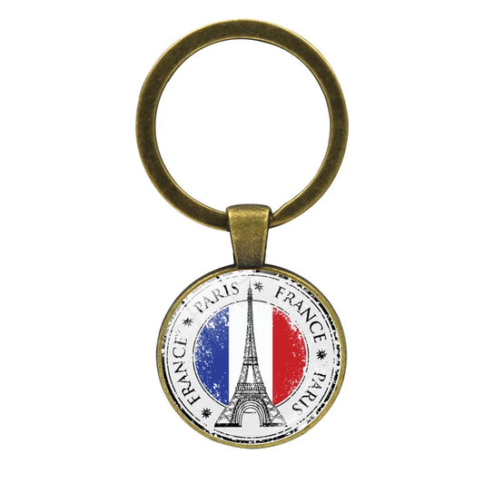 Paris Souvenirs Gifts Keychain France Eiffel Tower, Triumphal Arch, National Flag Glass Pendants