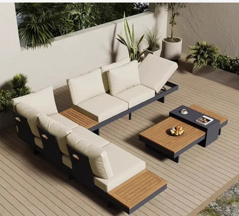 Metal Corner Sofa for Garden. Antiseptic Teak Outdoor Furniture. Light Luxury Comfortable Household Garden Sofa for Terrace
