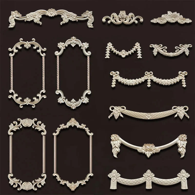 Wood Appliques Molding Carved Decal Corner Onlay Room Decor Item for Home Decoration Furniture Cabinet Orietal Flower Crafting