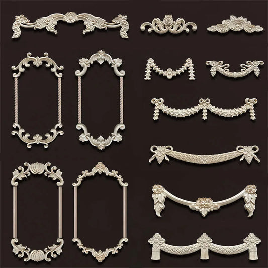 Wood Appliques Molding Carved Decal Corner Onlay Room Decor Item for Home Decoration Furniture Cabinet Orietal Flower Crafting