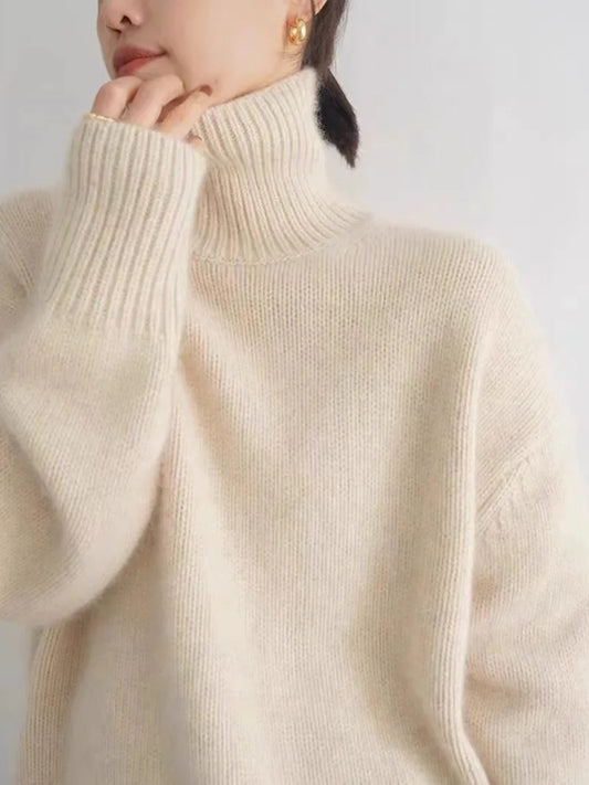2025 Autumn and Winter New Thick Cashmere Sweater Women High Neck Pullover Sweater Warm Loose Knitted Base Sweater Jacket Tops