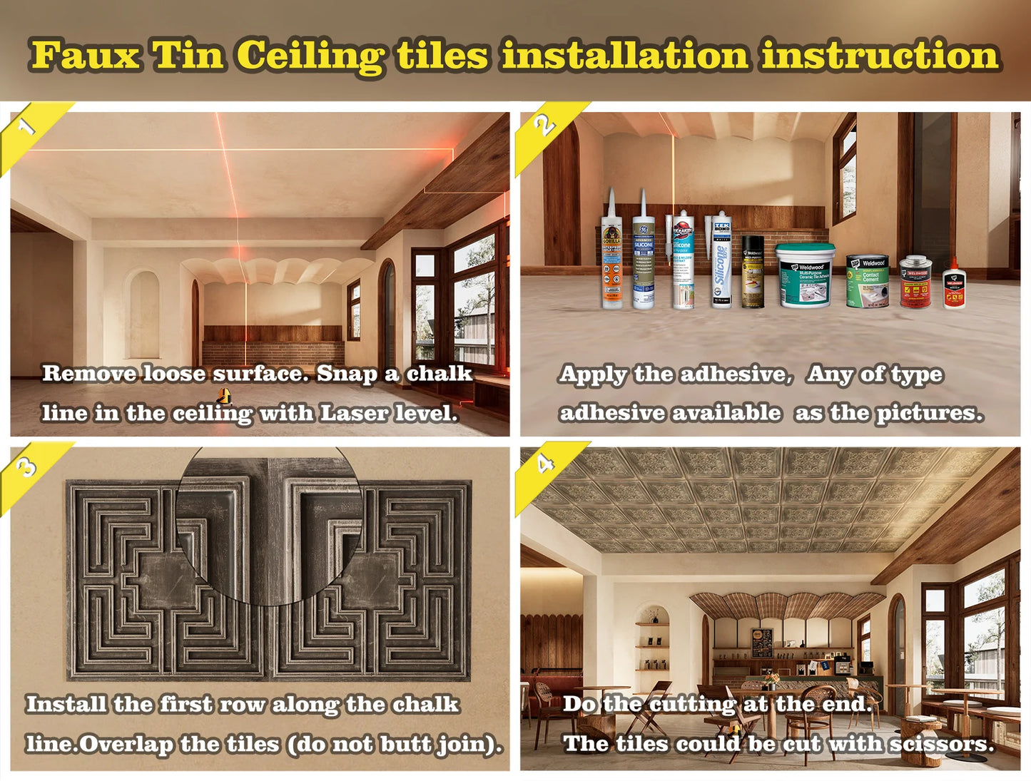 Ceiling Tiles Cafe Pub Restaurant Ceiling Panels Crackled White/Gold 10pcs