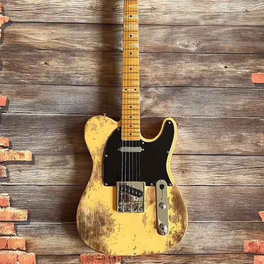 Aged Custom Telecaster Type Yellow Distressed Guitar shipping quickly
