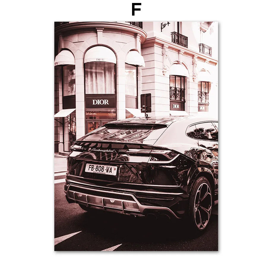 Fashion Luxury Paris Street Building, Car Wall Art Canvas, Painting Nordic Posters