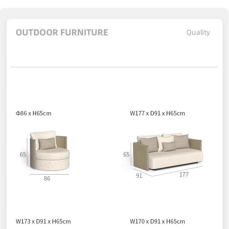 Outdoor Rattan Sofa. Villa Garden Rattan Chair, Terrace balcony. Aluminum Alloy, Waterproof Sunscreen Coffee Table.