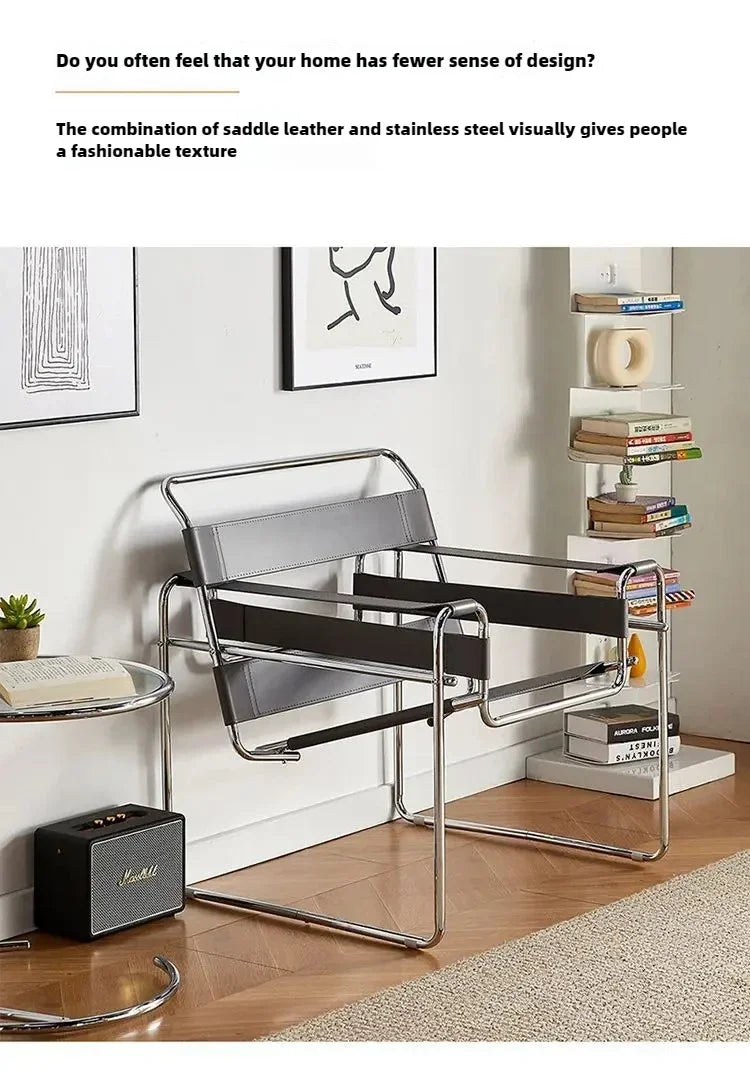 Vassili Leisure  Chair Single Chair.Industrial Style Bauhaus Saddle Leather Simple Network.