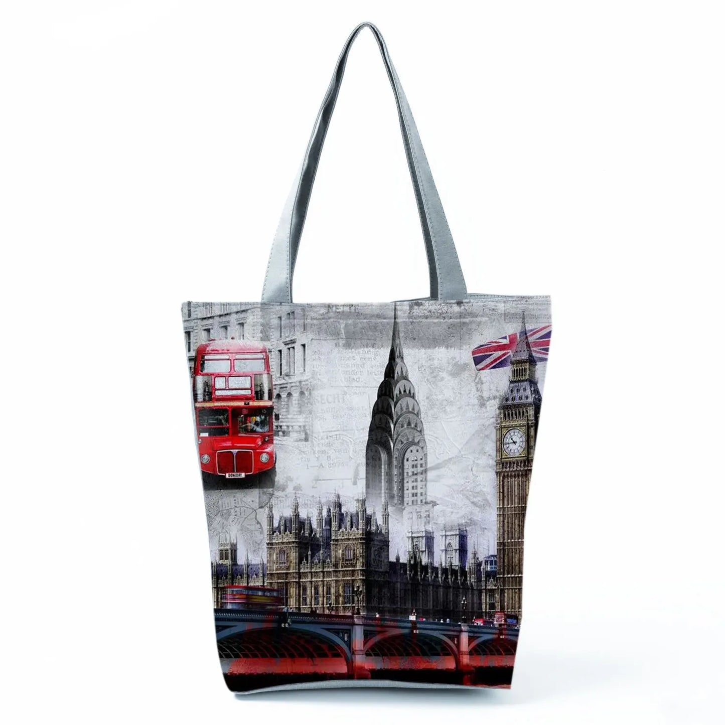 Floral Eiffel Tower Print Tote Bag Paris Landscape Shoulder Bag Fashion Pretty Handbags High Capacity Shopping Bag Eco Beach Bag