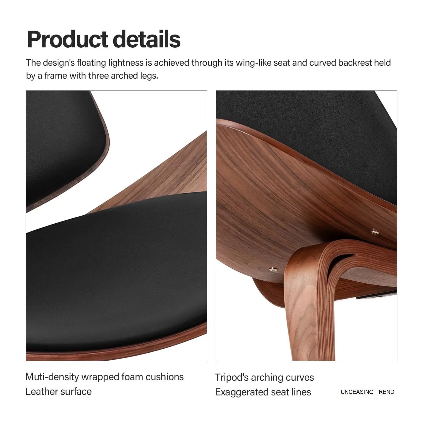 Lounge Chair Replica Shell Chair Modern Tripod Lounge Chair 3 Wood Colors with Black Leather Living Room Chairs