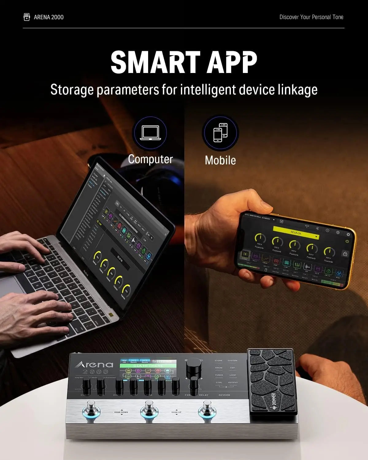 Donner Arena 2000 Multi-effect Pedal 278 Effects IR AMP Drum Looper MIDI In Effector with Softwear APP for Electric Guitar