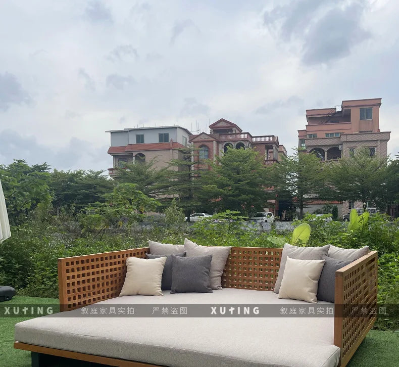 Xuting outdoor leisure creative square bed outdoor seaside beach lounge chair waterproof and sunscreen solid wood sofa furniture