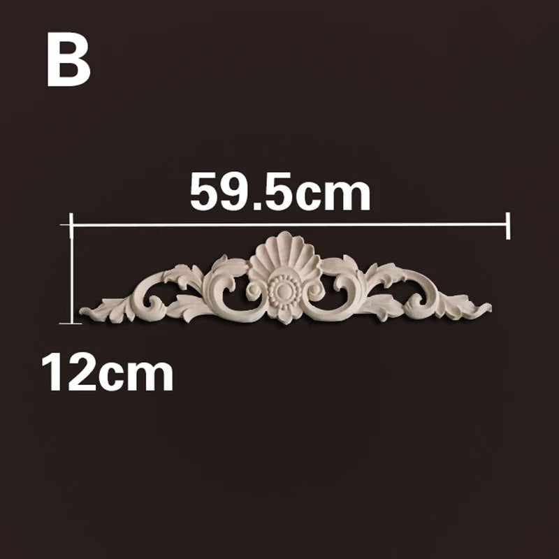 Wood Appliques and Onlays Natural  Furniture Wall Door Woodcarving Decorative Long  Flower Wooden Figurines Crafts Corner Frame