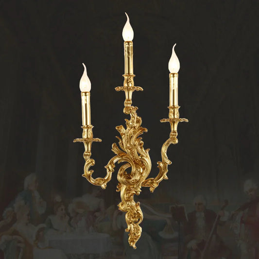 Luxury French Retro Copper Candle Wall Sconce Living Room Dining Room Bedroom Bedside Light Aisle Atmospheric Villa Lighting