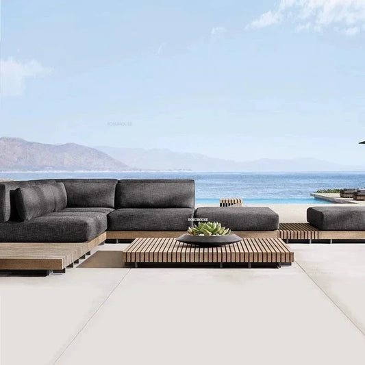 Waterproof Sun Protection Patio Outdoor Sofas Solid Wood Villa Set Garden Furniture Light Luxury Balcony Leisure Recliner