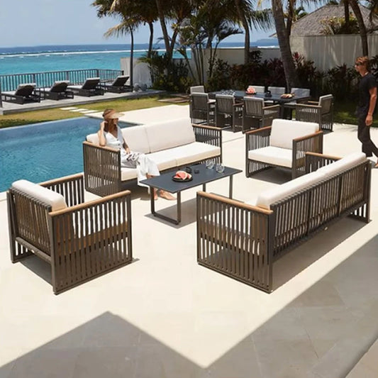 Outdoor Furniture Set, Woven Outdoor Aluminum Sofa, Teak Coffee Table, Outdoor Furniture and Garden Furniture Sets