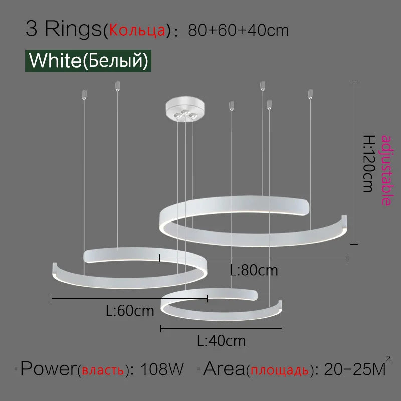 Modern C Ring Led Pendant Lamp Dimmable for Dining Living Room Center Table Bedroom Chandelier Home Decor Luxury Lusters Fixture