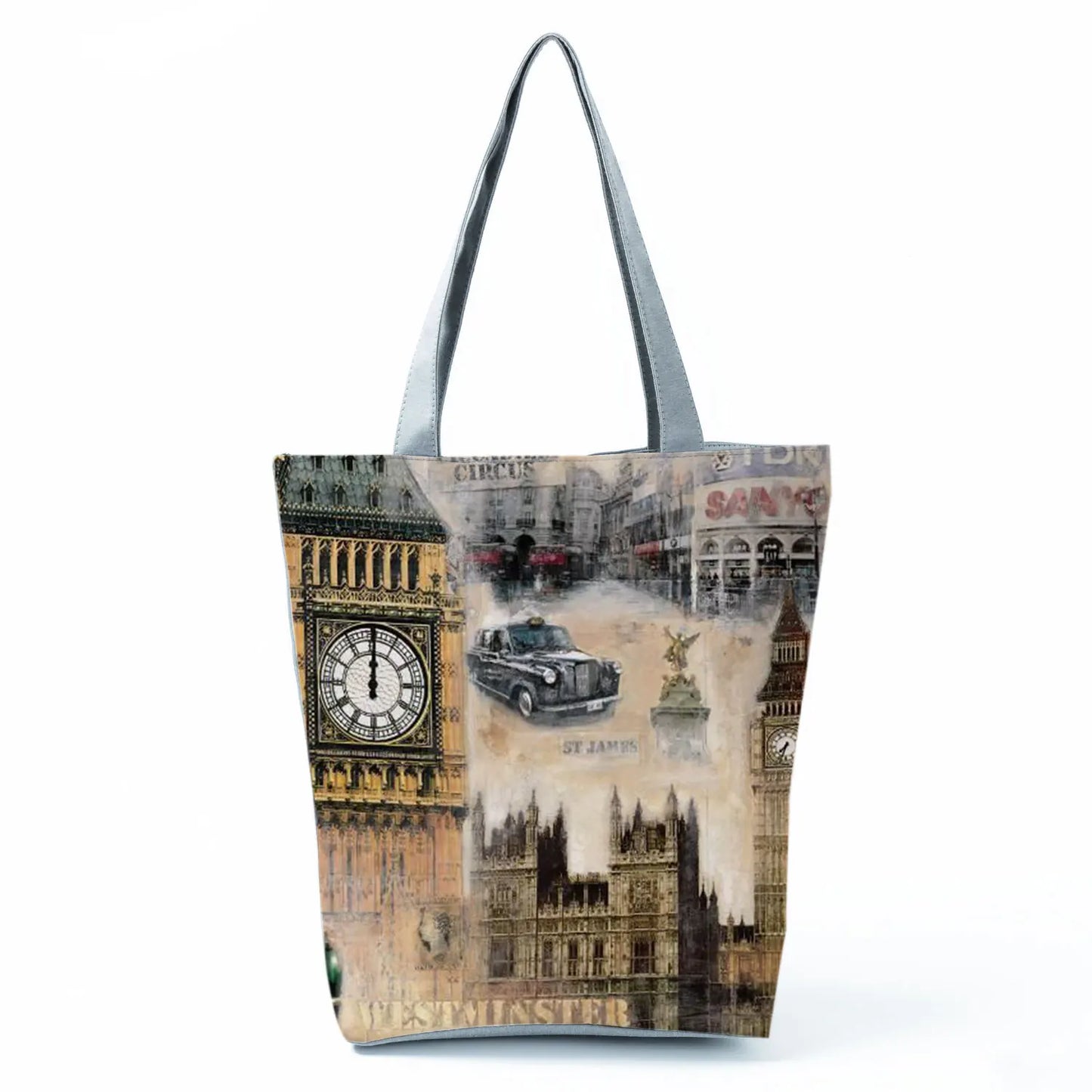 Floral Eiffel Tower Print Tote Bag Paris Landscape Shoulder Bag Fashion Pretty Handbags High Capacity Shopping Bag Eco Beach Bag