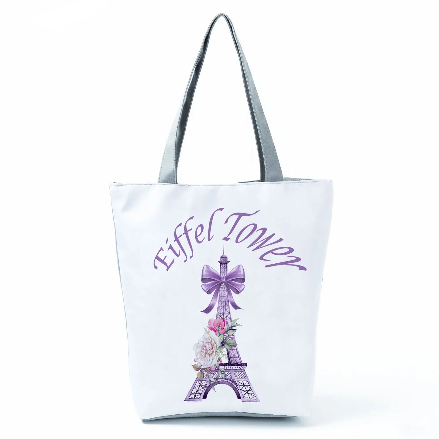 Floral Eiffel Tower Print Tote Bag Paris Landscape Shoulder Bag Fashion Pretty Handbags High Capacity Shopping Bag Eco Beach Bag