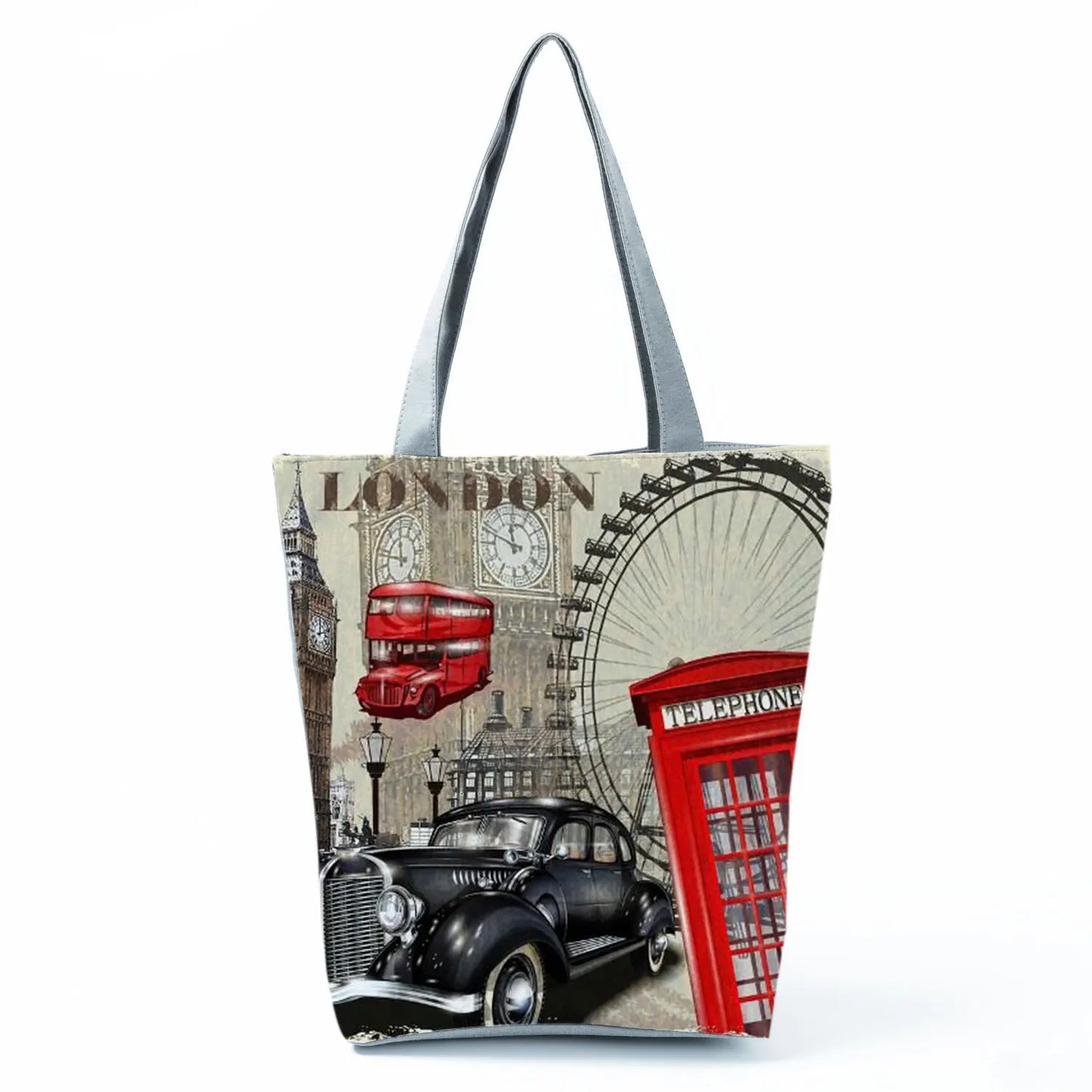 Floral Eiffel Tower Print Tote Bag Paris Landscape Shoulder Bag Fashion Pretty Handbags High Capacity Shopping Bag Eco Beach Bag