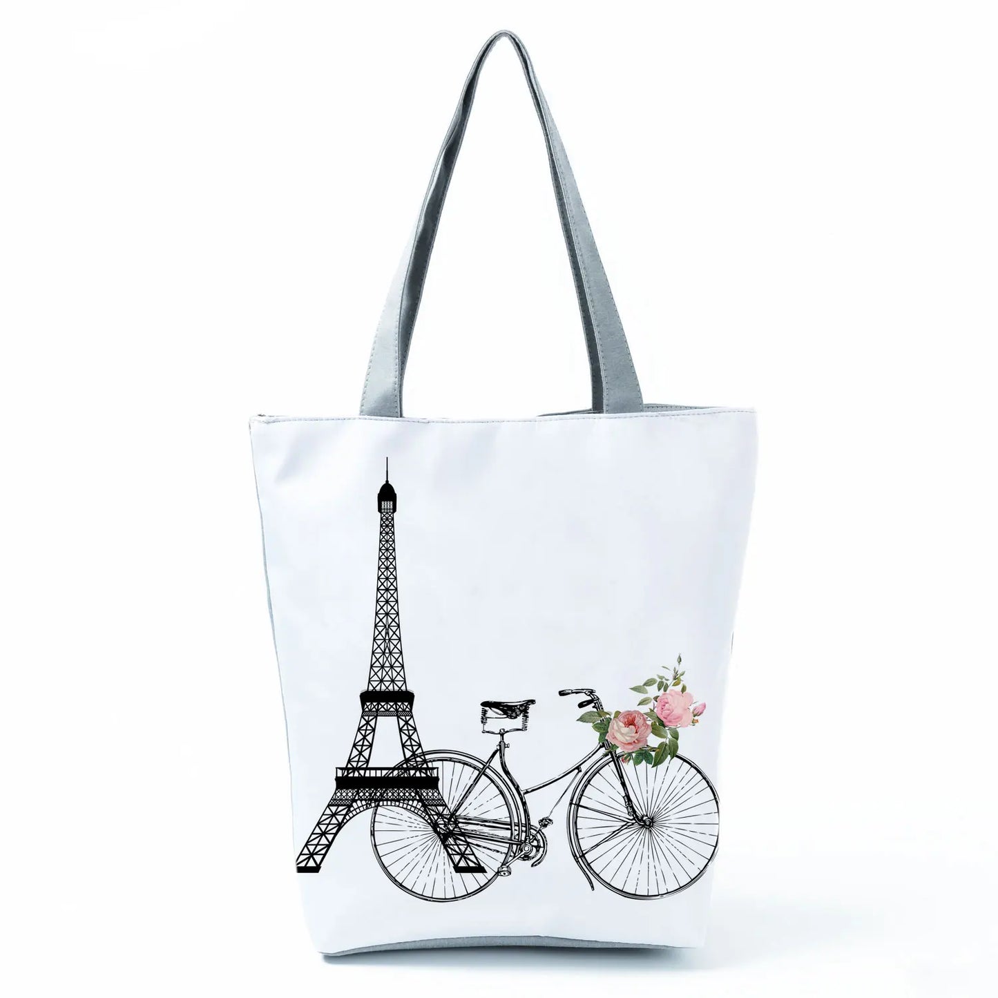 Floral Eiffel Tower Print Tote Bag Paris Landscape Shoulder Bag Fashion Pretty Handbags High Capacity Shopping Bag Eco Beach Bag