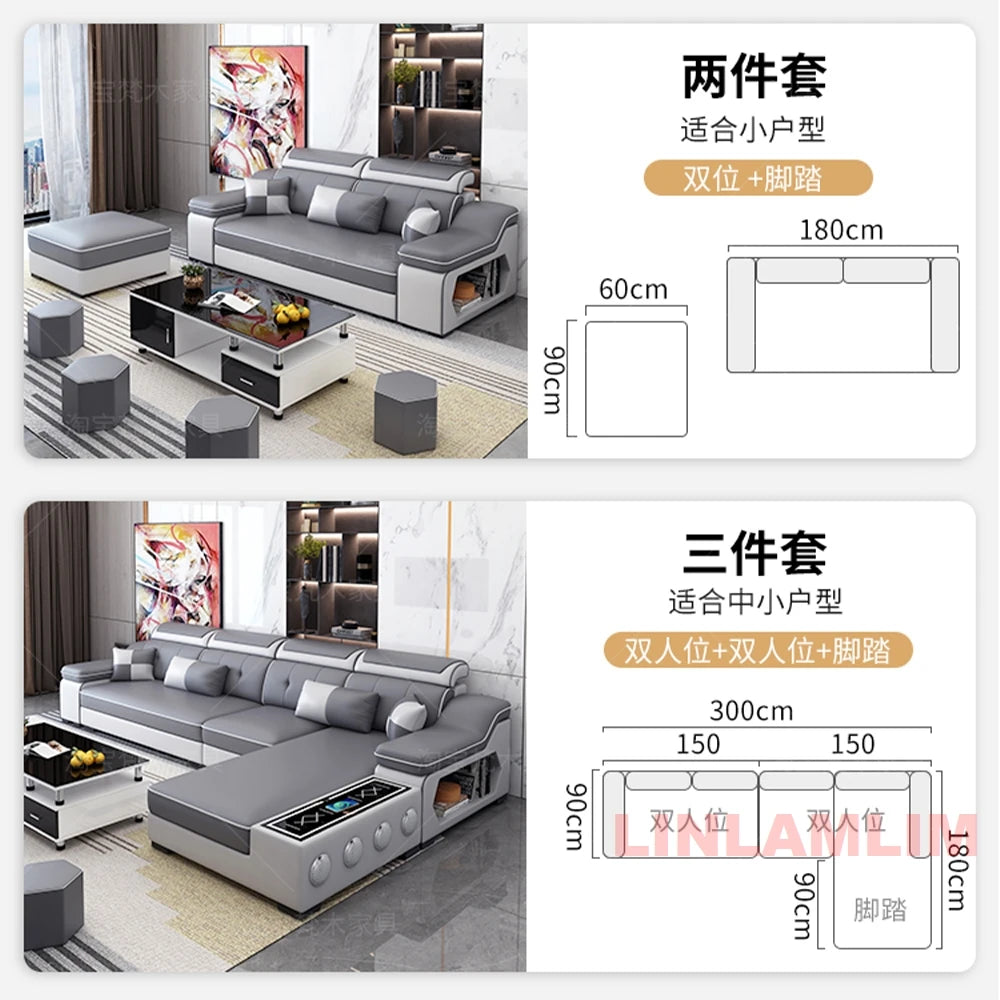 Modern Scientific Cloth Sectional Sofa Set with Chaise Lounge, Bluetooth Speakers, and USB Charging Ports for Living Room