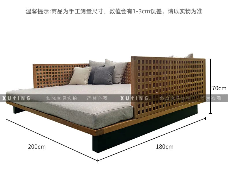 Xuting outdoor leisure creative square bed outdoor seaside beach lounge chair waterproof and sunscreen solid wood sofa furniture