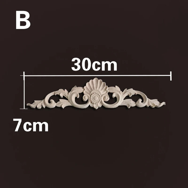 Wood Appliques and Onlays Natural  Furniture Wall Door Woodcarving Decorative Long  Flower Wooden Figurines Crafts Corner Frame
