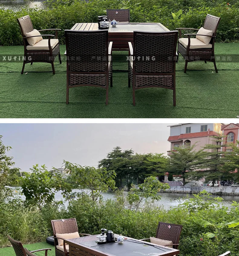 Outdoor Furniture. Rattan Woven Leisure Chair. Aluminum Alloy, Waterproof and Sunscreen Design. Tea Table Single Chair