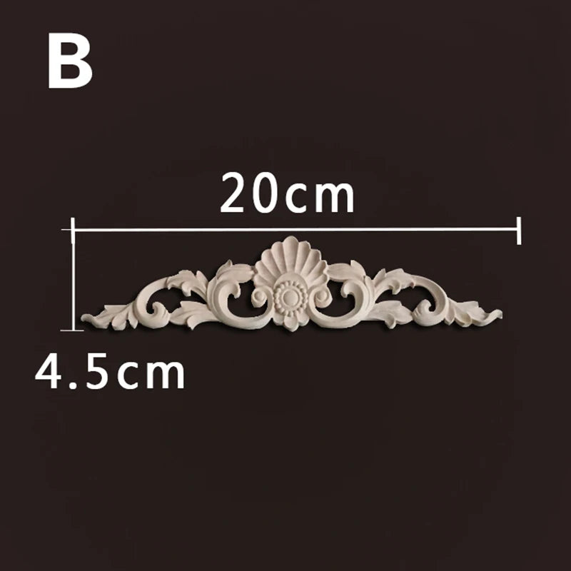 Wood Appliques and Onlays Natural  Furniture Wall Door Woodcarving Decorative Long  Flower Wooden Figurines Crafts Corner Frame