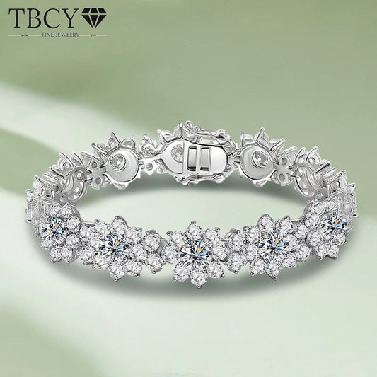 Moissanite Bracelet For Women 925 Sterling Silver Diamond Sunflower Bangle Wedding Bridal Luxury Hand Jewelry