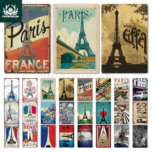 Paris Vintage Tin Sign Plaque Metal Home Living Room Wall Poster