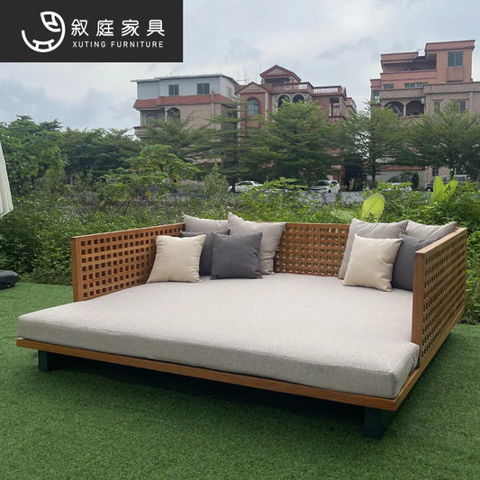 Xuting outdoor leisure creative square bed outdoor seaside beach lounge chair waterproof and sunscreen solid wood sofa furniture