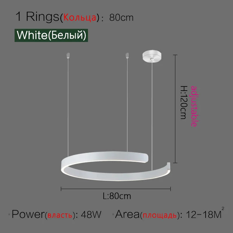 Modern C Ring Led Pendant Lamp Dimmable for Dining Living Room Center Table Bedroom Chandelier Home Decor Luxury Lusters Fixture