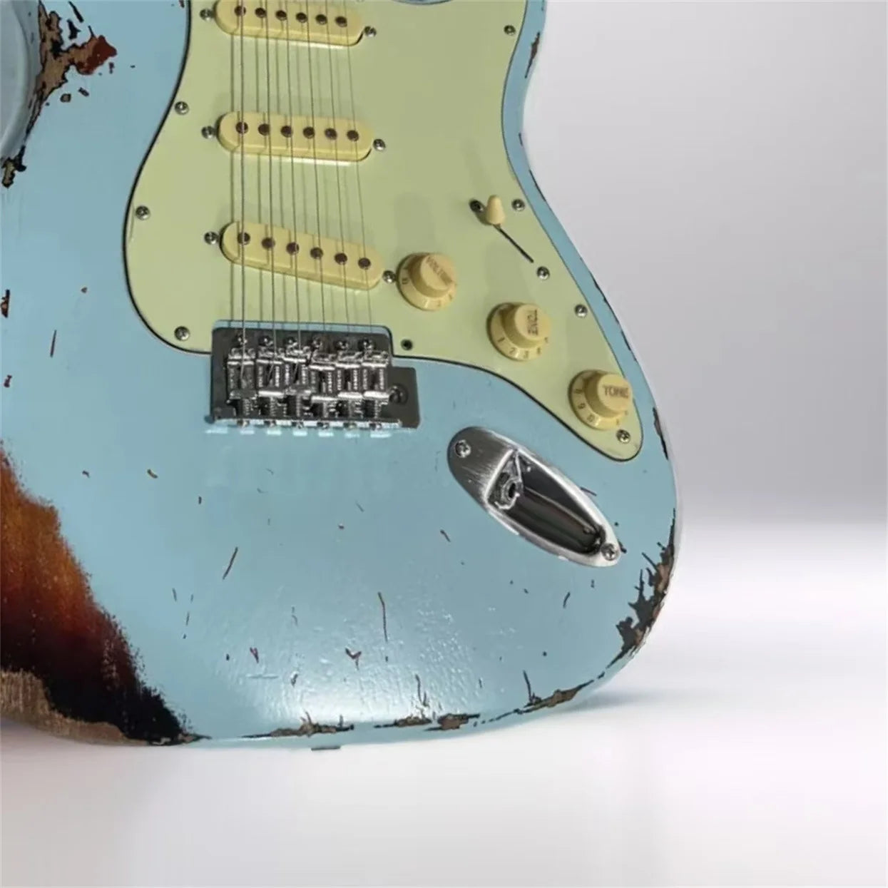 1959 Heavy Relic Light Blue Over Sunburst Electric Guitar Aged Hardware Nitro Lacquer Finish