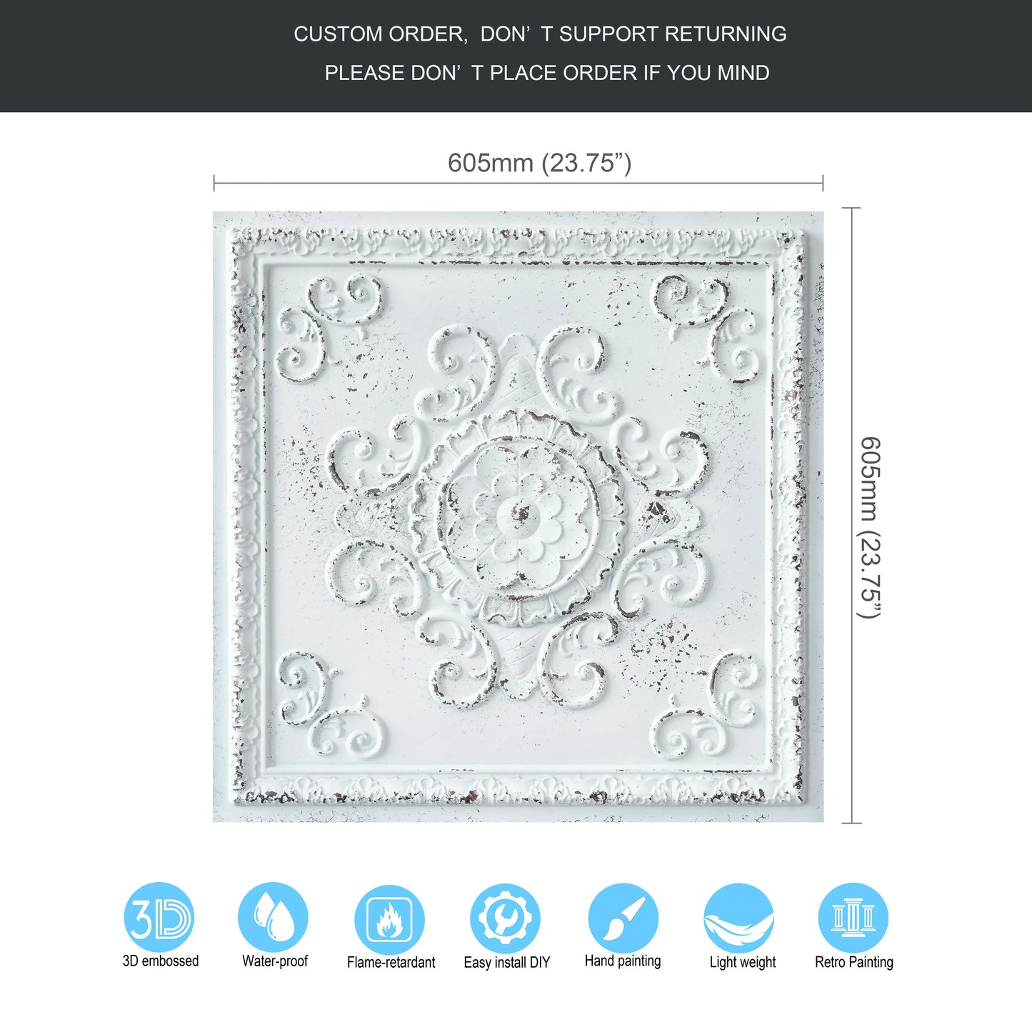 10Pcs 3D Embossed Ceiling Tile PVC Tin Wall Panels Easy Drop-In Installation for Cafe Club PL08 Distress crack white black