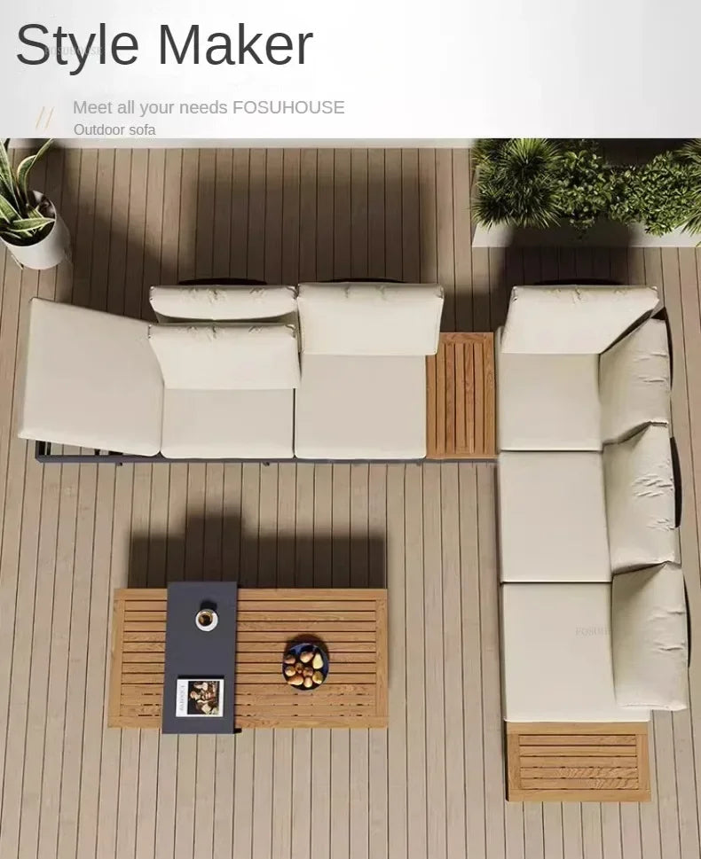 Metal Corner Sofa for Garden. Antiseptic Teak Outdoor Furniture. Light Luxury Comfortable Household Garden Sofa for Terrace
