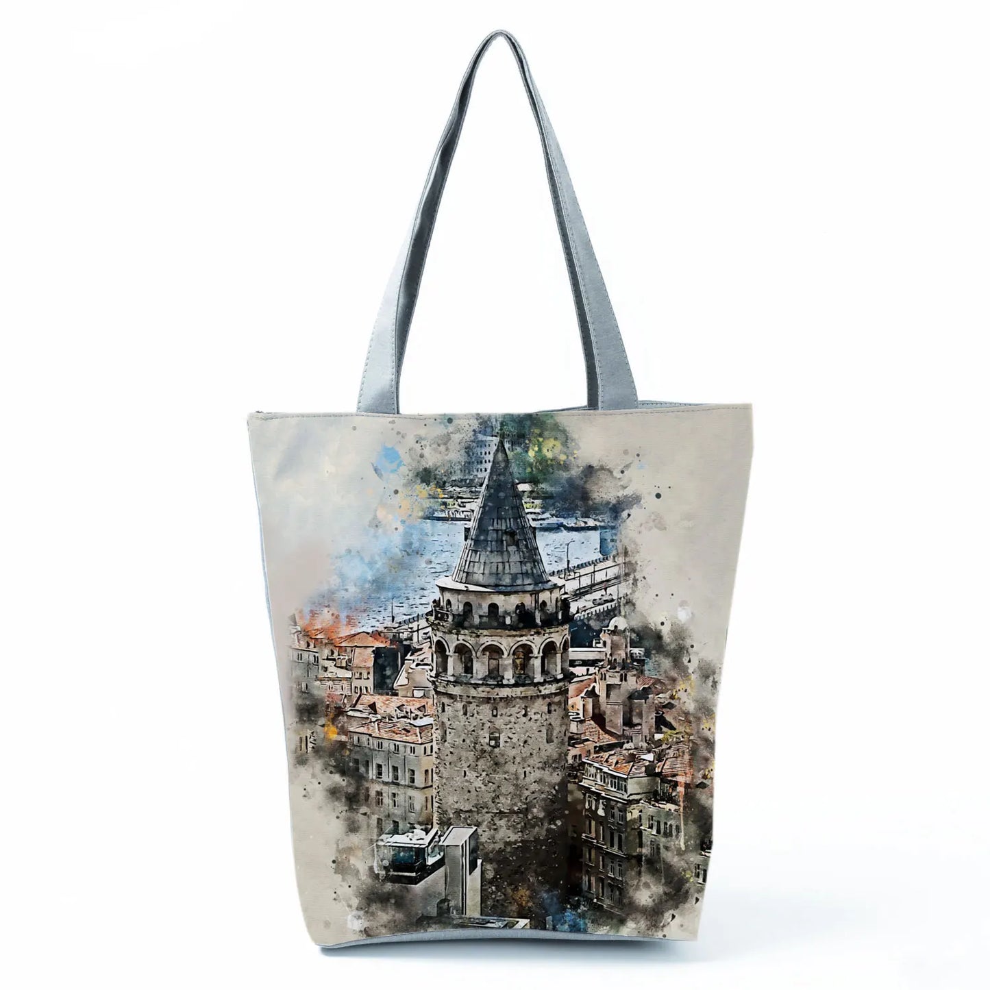 Floral Eiffel Tower Print Tote Bag Paris Landscape Shoulder Bag Fashion Pretty Handbags High Capacity Shopping Bag Eco Beach Bag