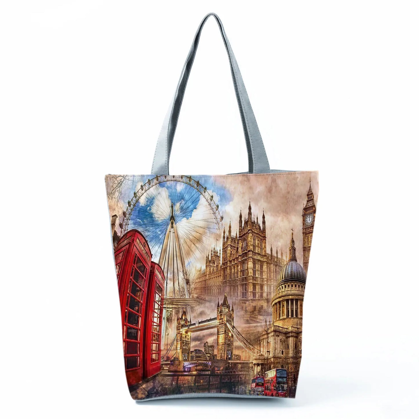 Floral Eiffel Tower Print Tote Bag Paris Landscape Shoulder Bag Fashion Pretty Handbags High Capacity Shopping Bag Eco Beach Bag