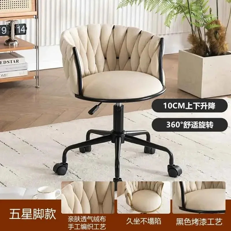 Italian Style Ladies Creative Bedroom Makeup Dressing Chair. Living Room Chair with Casters, Swivel, Backrest.