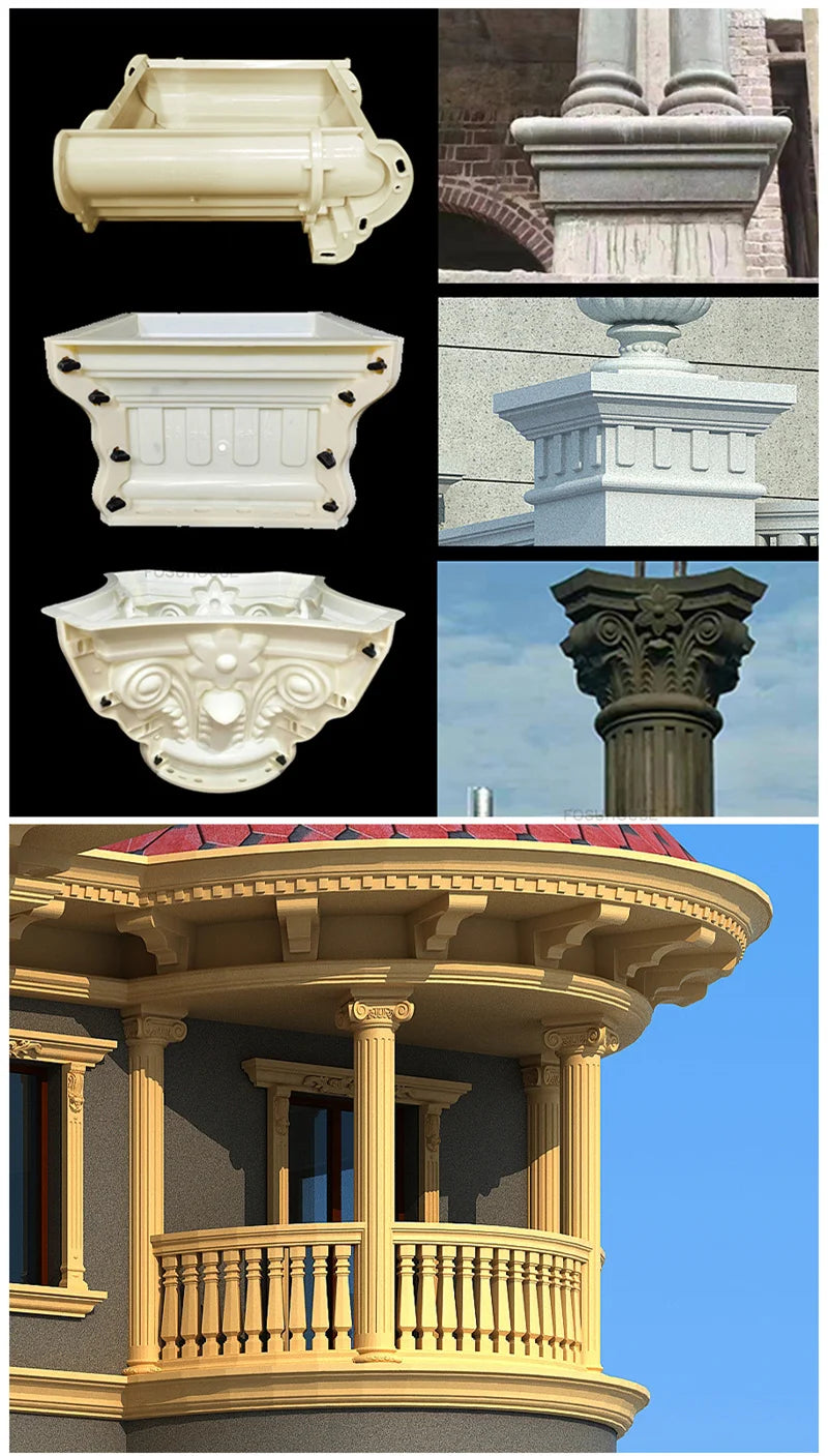 European Column Square Pier Column Head and Foot Mold for European Style Villa Gate Cast-in-place Cement Column Molds