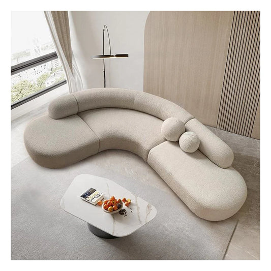 Modern Furniture Curved Sofa Set. Round White Living Room Apartment Boucle Semi-Circular Sofa Italian Minimalist Sofa