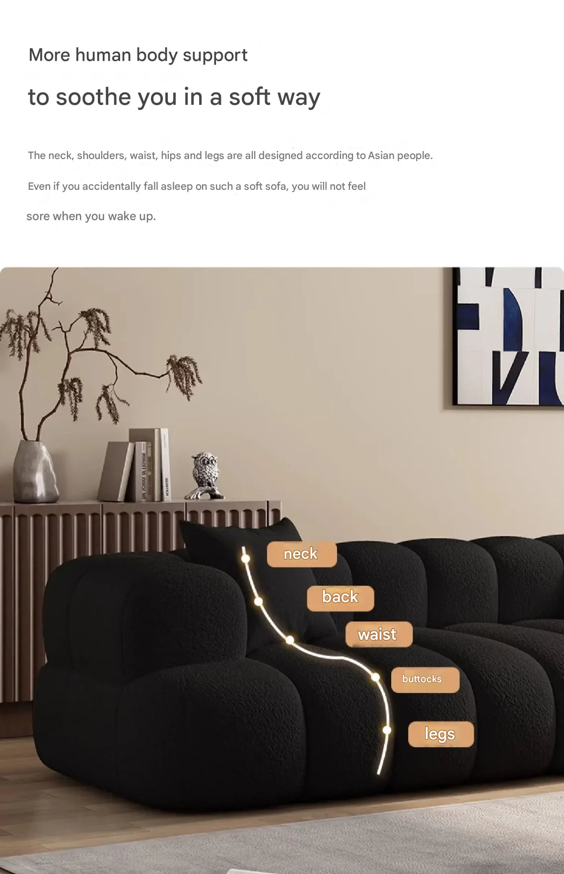 Black, Modern Living Room Sofa -Minimalist Lazy Luxury Living Sectional With European Appeal