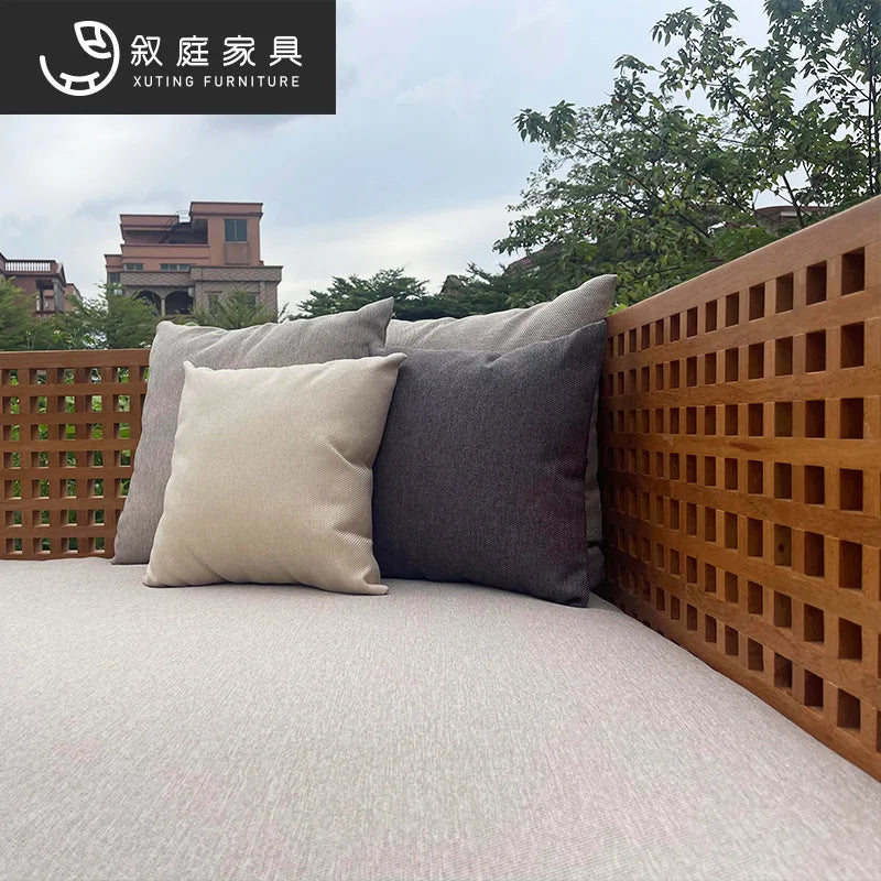 Xuting outdoor leisure creative square bed outdoor seaside beach lounge chair waterproof and sunscreen solid wood sofa furniture