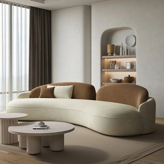Unusual Curved Sofa Mid Century Full Body Light Luxury Large Sofa. Foam Sponge Relax Canapé Salon Living Room Furniture
