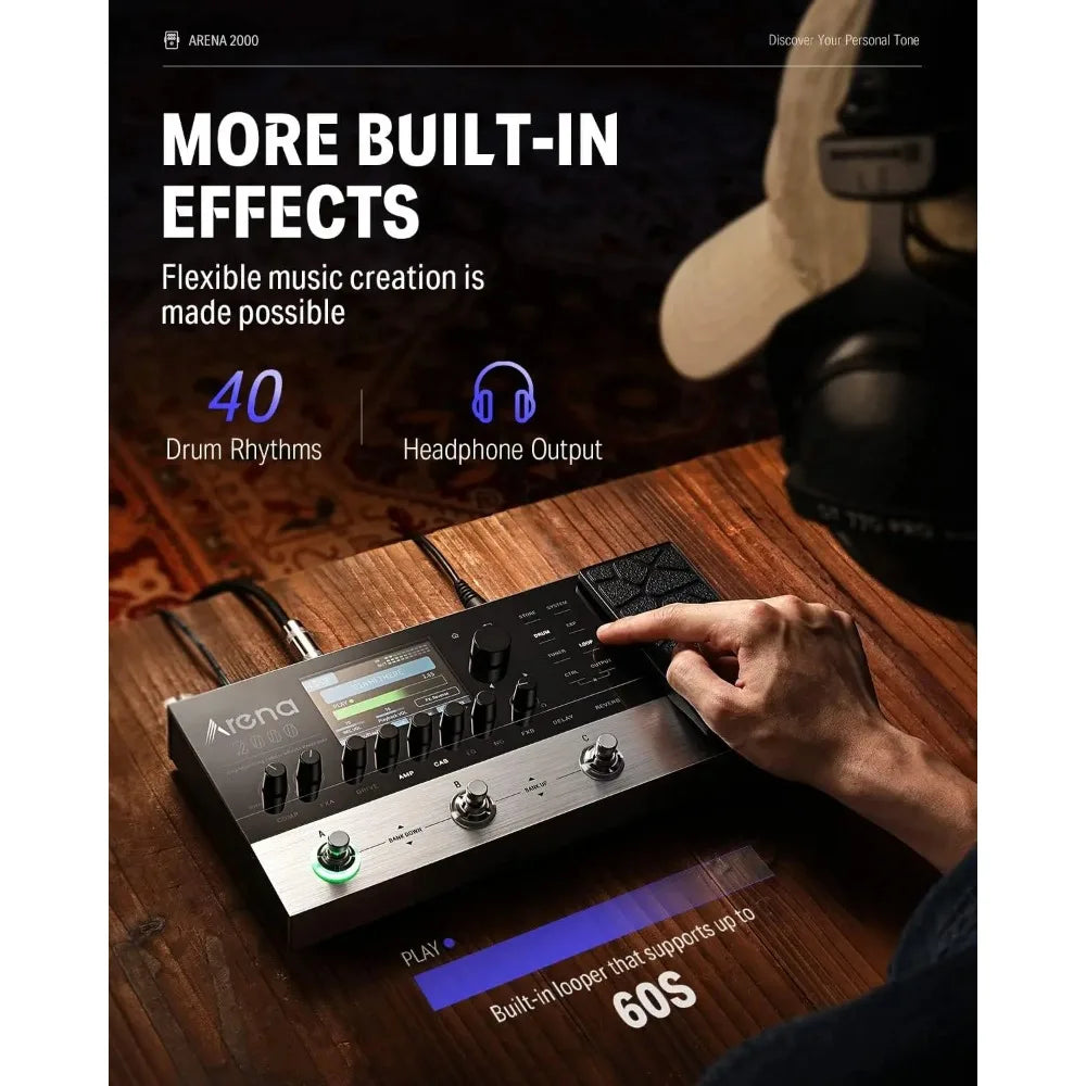 Donner Arena 2000 Multi-effect Pedal 278 Effects IR AMP Drum Looper MIDI In Effector with Softwear APP for Electric Guitar