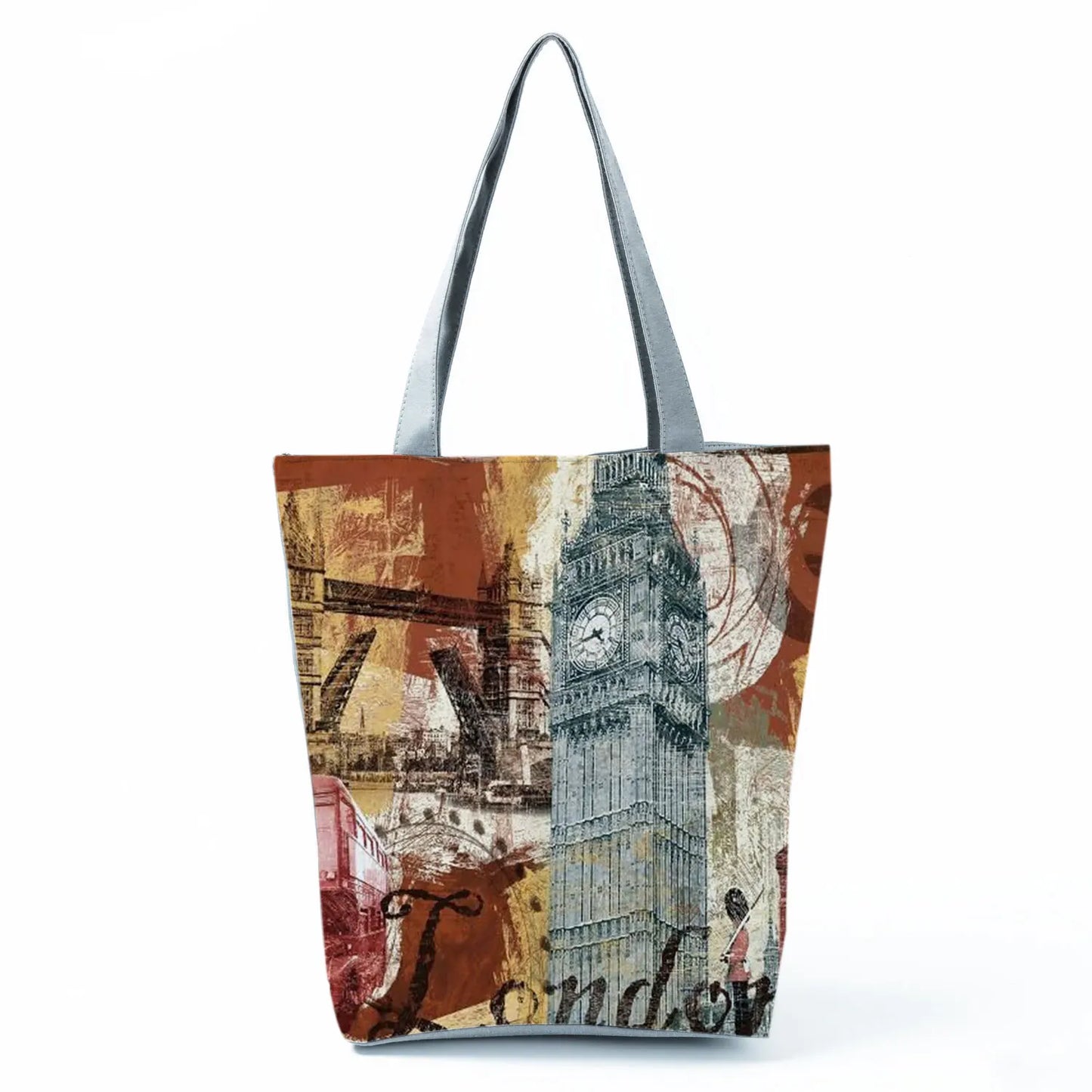 Floral Eiffel Tower Print Tote Bag Paris Landscape Shoulder Bag Fashion Pretty Handbags High Capacity Shopping Bag Eco Beach Bag
