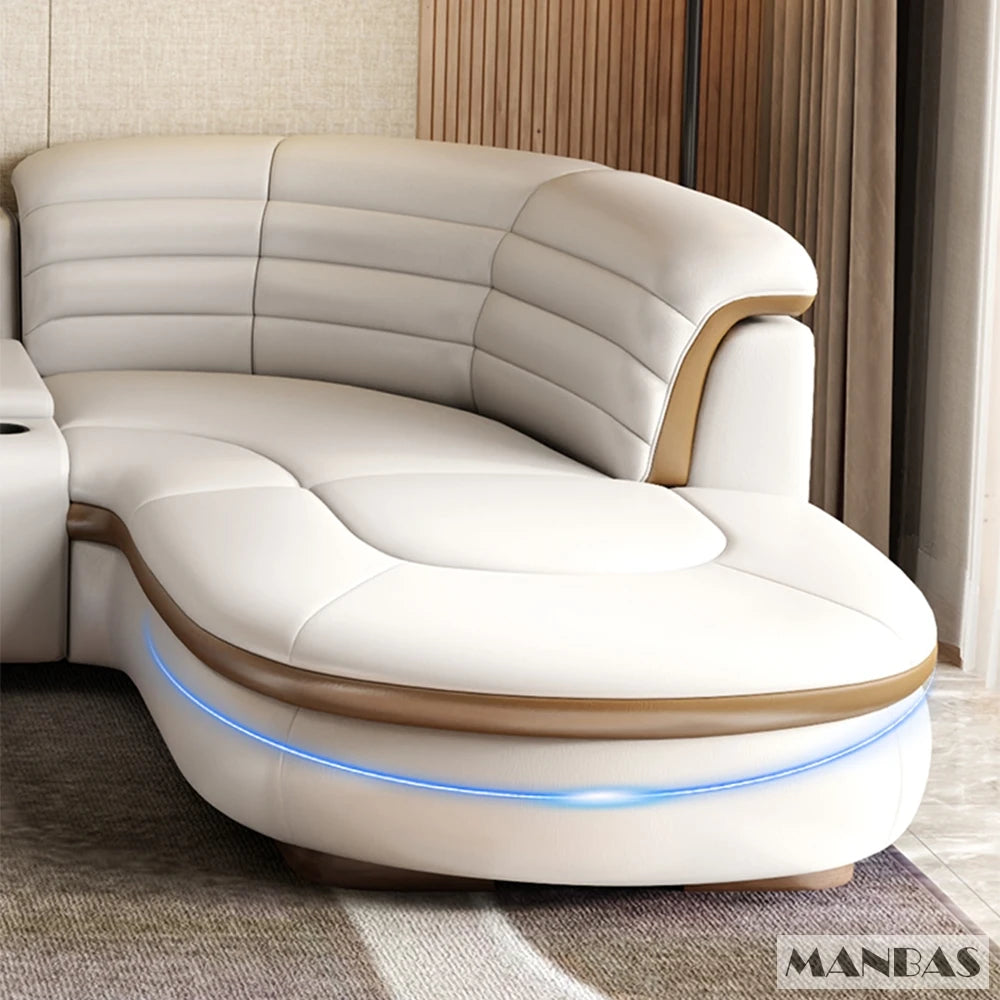 Luxury L-Shaped Genuine Leather Sectional Sofa Sets with USB, Bluetooth Speaker - MINGDIBAO Living Room Italian Leather Couches