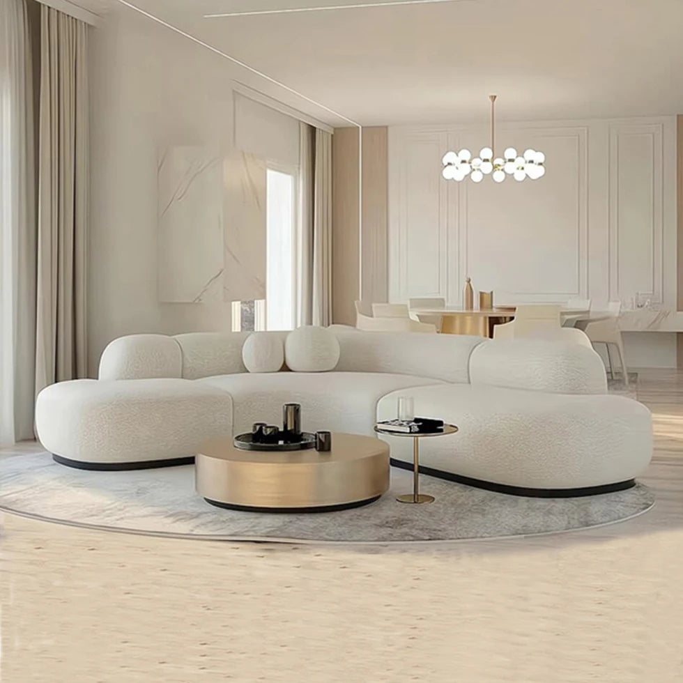 Modern Furniture Curved Sofa Set. Round White Living Room Apartment Boucle Semi-Circular Sofa Italian Minimalist Sofa
