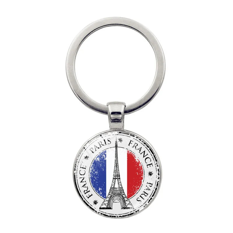 Paris Souvenirs Gifts Keychain France Eiffel Tower, Triumphal Arch, National Flag Glass Pendants
