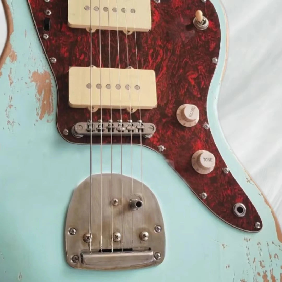 Relic '62 Jazzmaster Jaguar Vintage Green Electric Guitar Wide Lollar Pickups, White P90 Pickups,